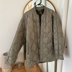 Mango Quilted Lightweight Jacket in Olive Green